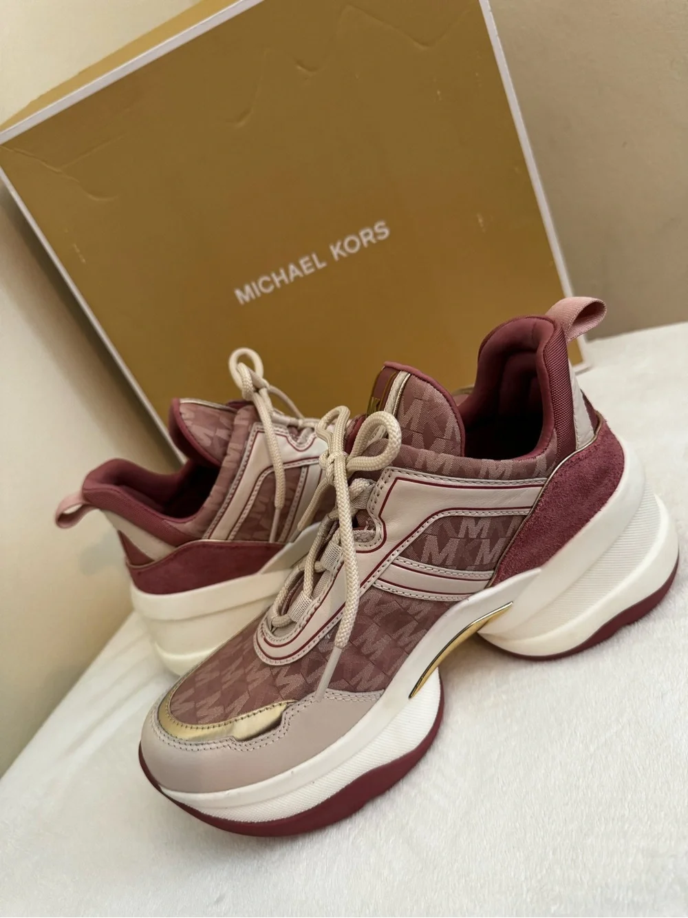 Michael Kors Pink , Beige and Gold Logo Women Sneakers
